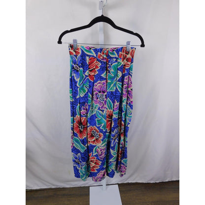 Vtg Worthington Blue Floral Pleated Skirt 8 USA 90s