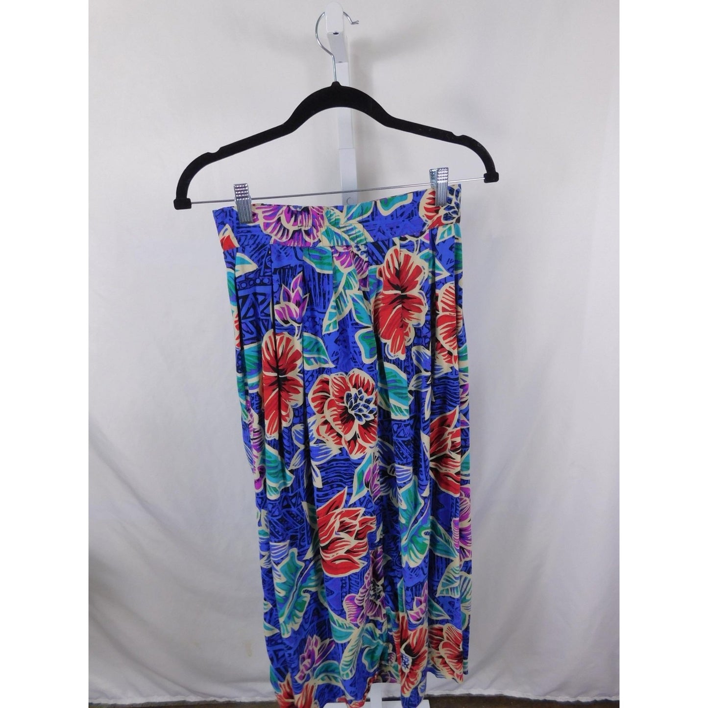 Vtg Worthington Blue Floral Pleated Skirt 8 USA 90s