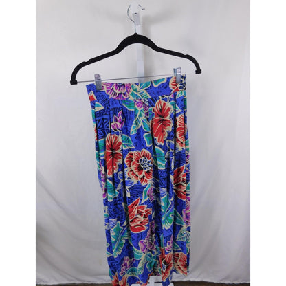 Vtg Worthington Blue Floral Pleated Skirt 8 USA 90s