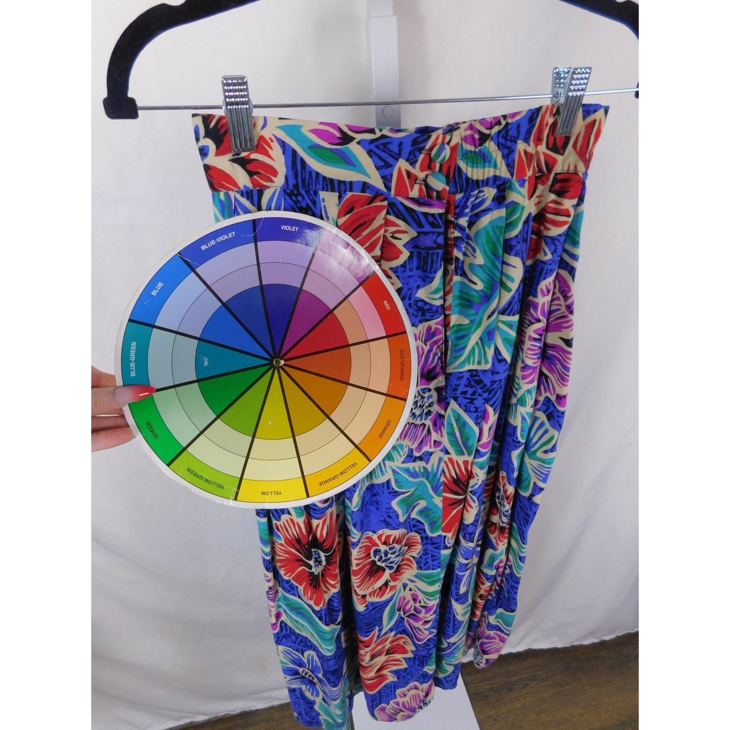 Vtg Worthington Blue Floral Pleated Skirt 8 USA 90s