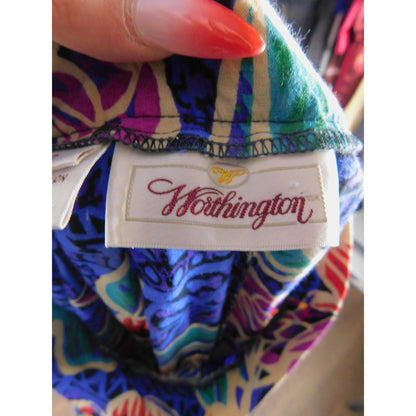 Vtg Worthington Blue Floral Pleated Skirt 8 USA 90s