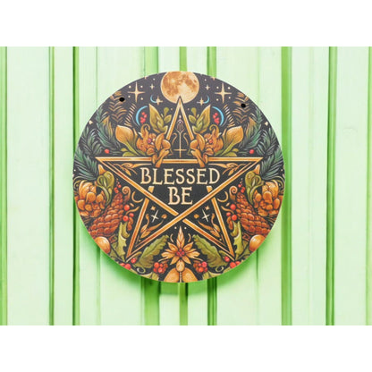 Blessed Be Pagan Wiccan Wooden Wall Sign 8x8 Pentagram