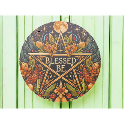 Blessed Be Pagan Wiccan Wooden Wall Sign 8x8 Pentagram