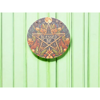 Blessed Be Pagan Wiccan Wooden Wall Sign 8x8 Pentagram