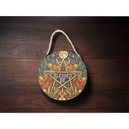 Blessed Be Pagan Wiccan Wooden Wall Sign 8x8 Pentagram
