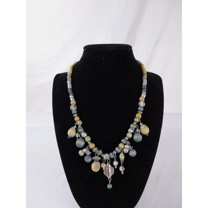 Vintage Handmade Beaded Necklace Silver Tone Dangle Boho Unique Statement Jewelr