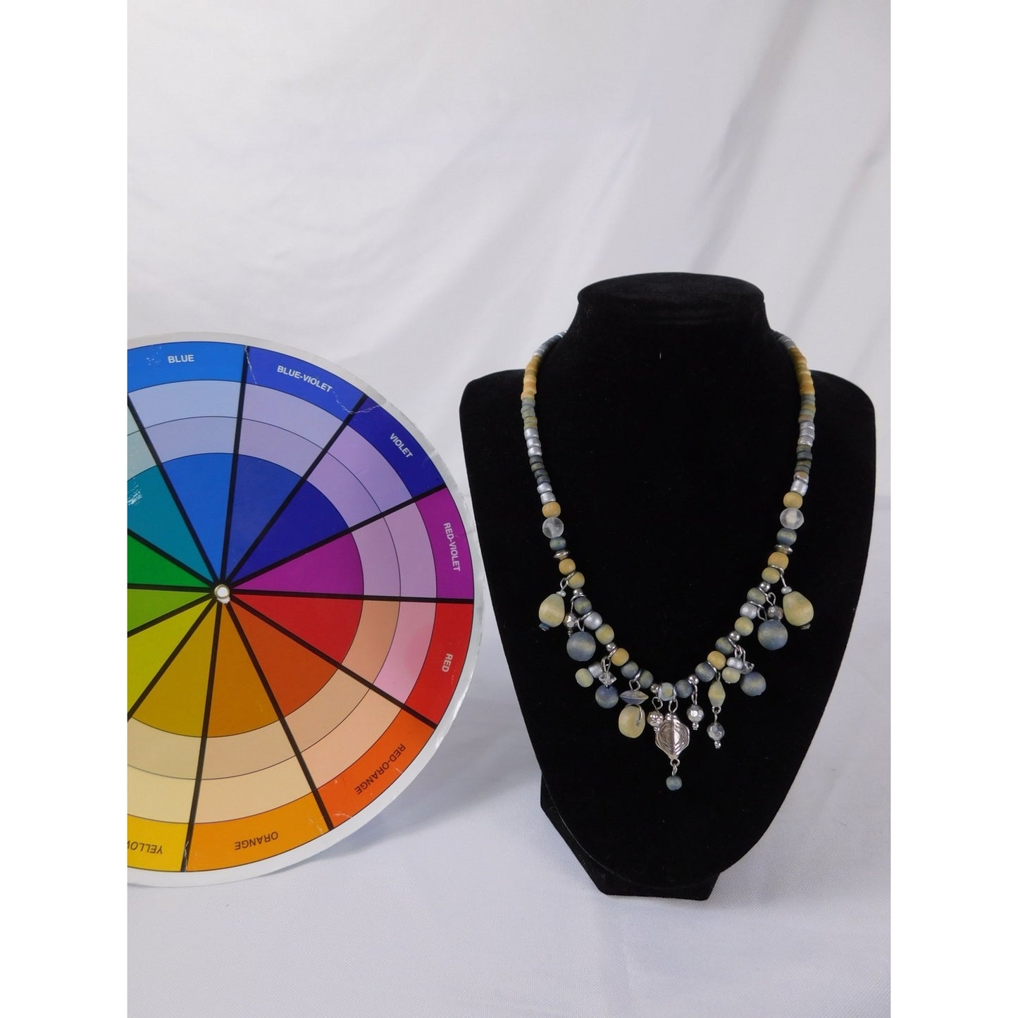 Vintage Handmade Beaded Necklace Silver Tone Dangle Boho Unique Statement Jewelr