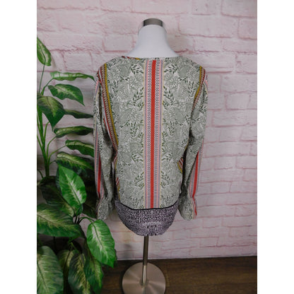 DR2 Boho Peasant Blouse Vintage Style Crochet Floral Print Top M