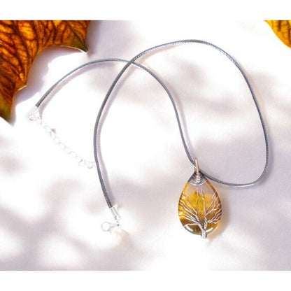 Tiger Eye Tree of Life Pendant Necklace Healing Crystal Jewelry 18"