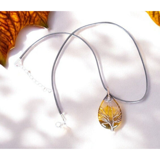 Tiger Eye Tree of Life Pendant Necklace Healing Crystal Jewelry 18"