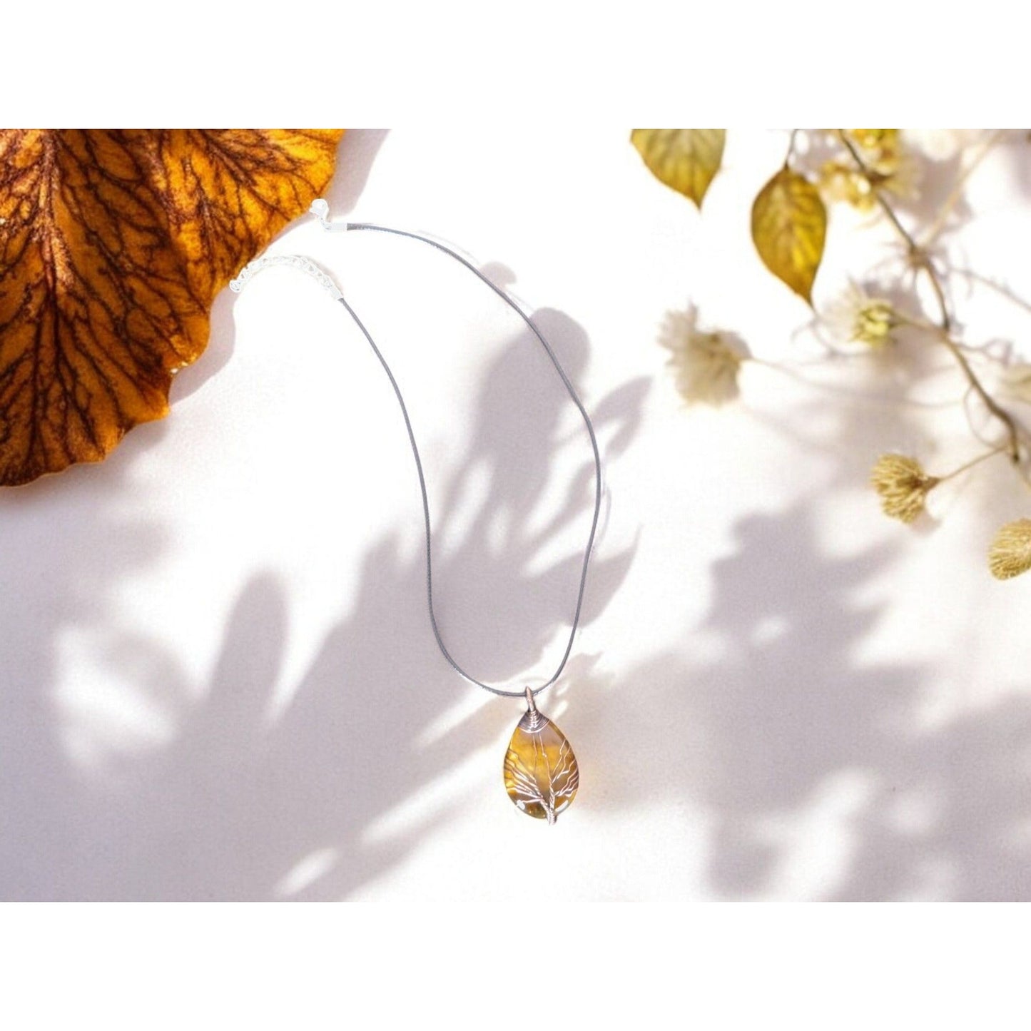 Tiger Eye Tree of Life Pendant Necklace Healing Crystal Jewelry 18"