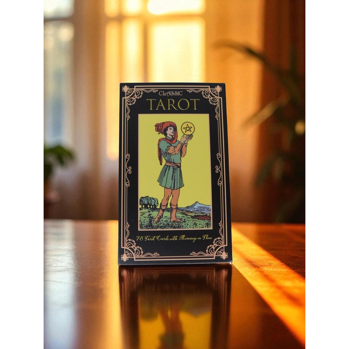 Classic Black Tarot Deck w/ Meanings Guidebook Celestial