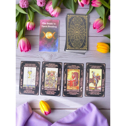 Classic Black Tarot Deck w/ Meanings Guidebook Celestial