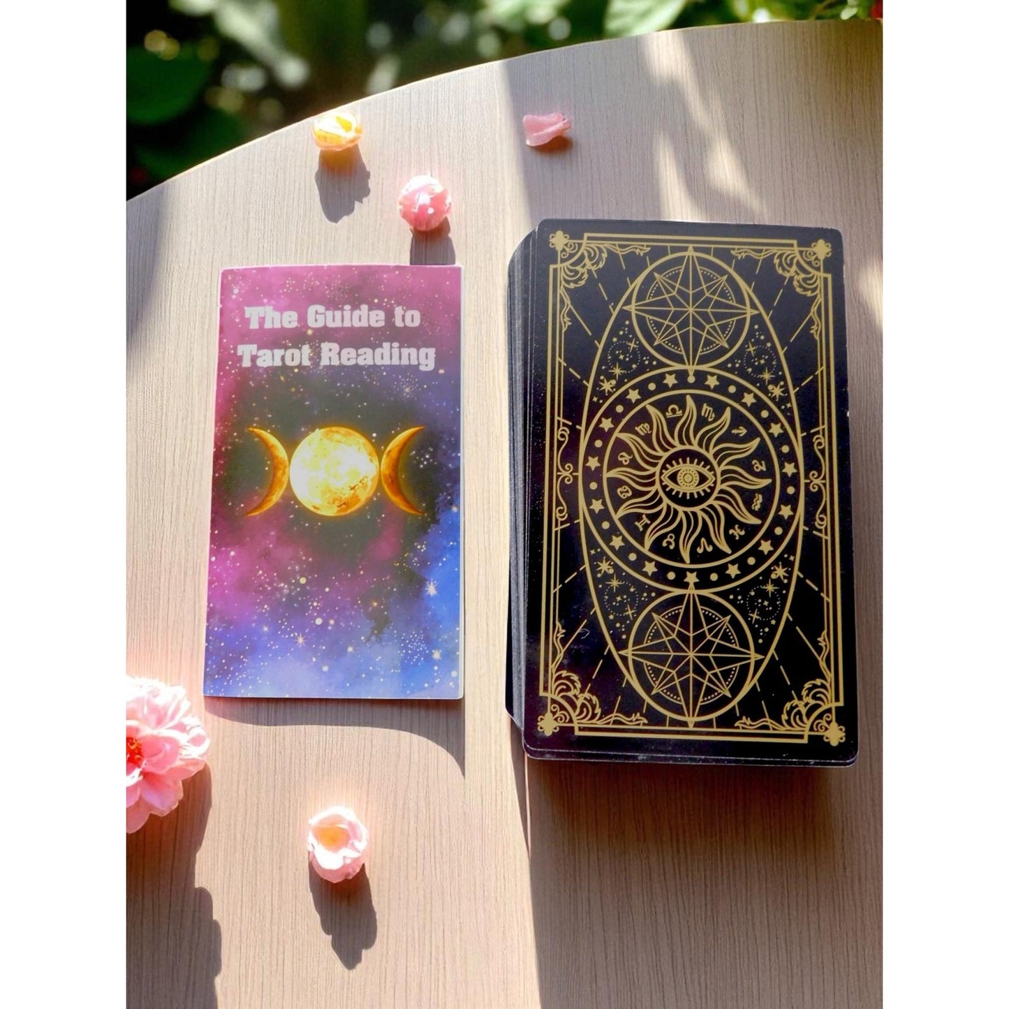 Classic Black Tarot Deck w/ Meanings Guidebook Celestial