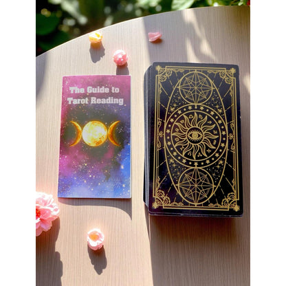 Classic Black Tarot Deck w/ Meanings Guidebook Celestial