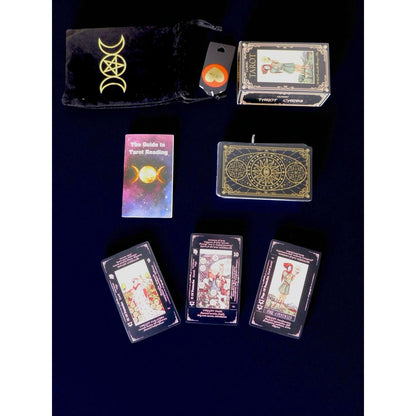 Classic Black Tarot Deck w/ Meanings Guidebook Celestial