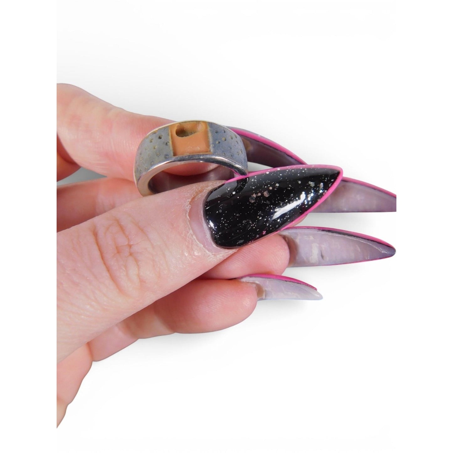 Wide Band Adjustable Ring Abstract Resin Inlay Modern Statement