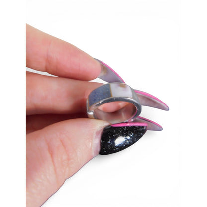 Wide Band Adjustable Ring Abstract Resin Inlay Modern Statement