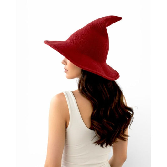 Red Knit Wide Brim Witch Hat Stylish Accessory