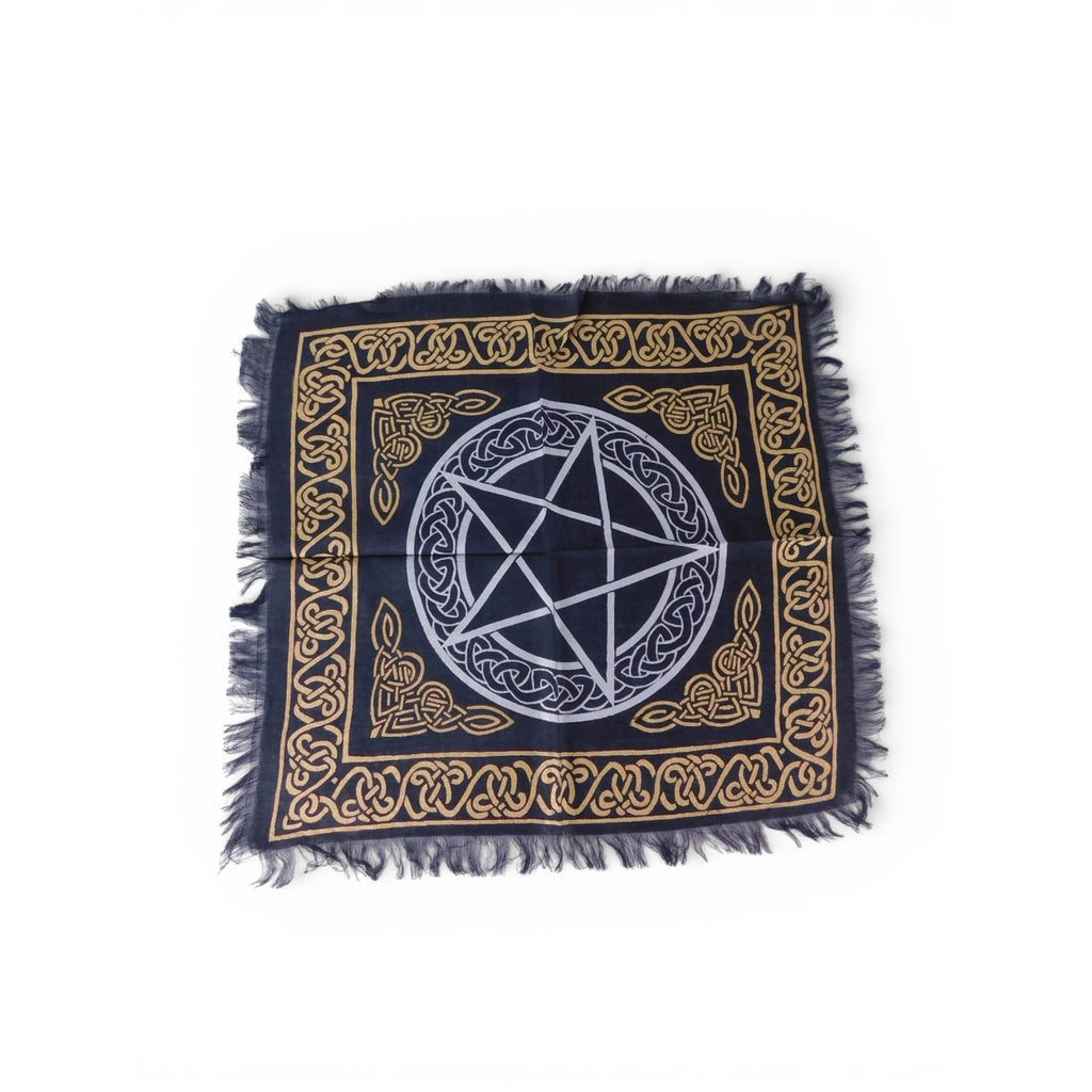 Pentacle Celtic Knot Altar Cloth Fringe Black Gold Wicca Witchcraft Tarot
