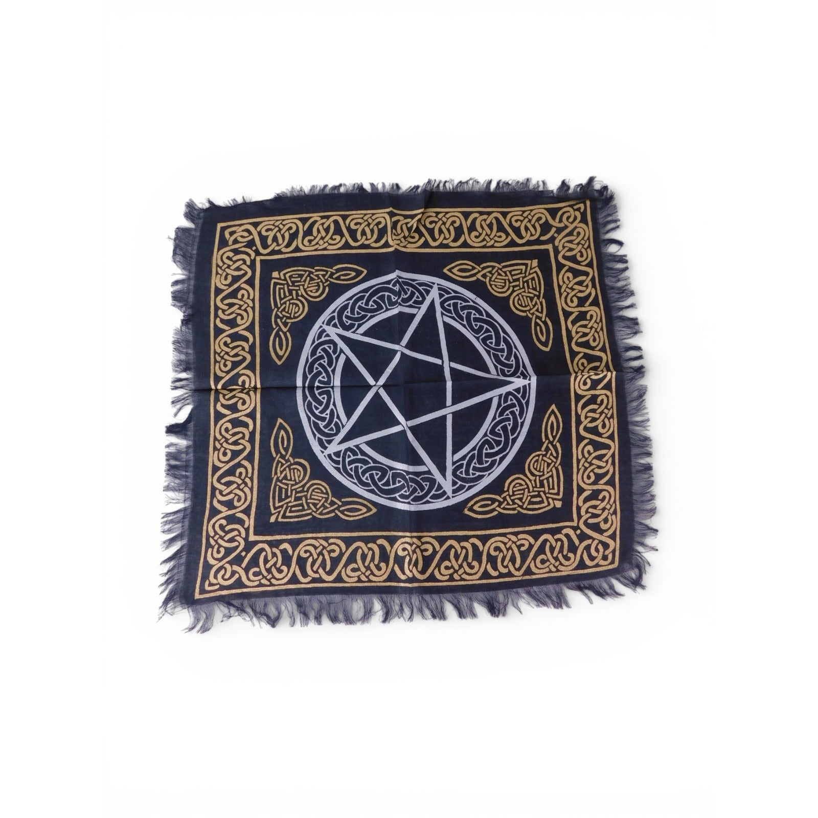 Pentacle Celtic Knot Altar Cloth Fringe Black Gold Wicca Witchcraft Tarot