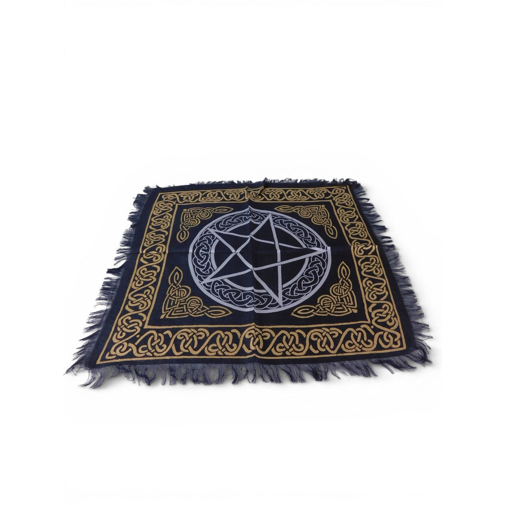 Pentacle Celtic Knot Altar Cloth Fringe Black Gold Wicca Witchcraft Tarot