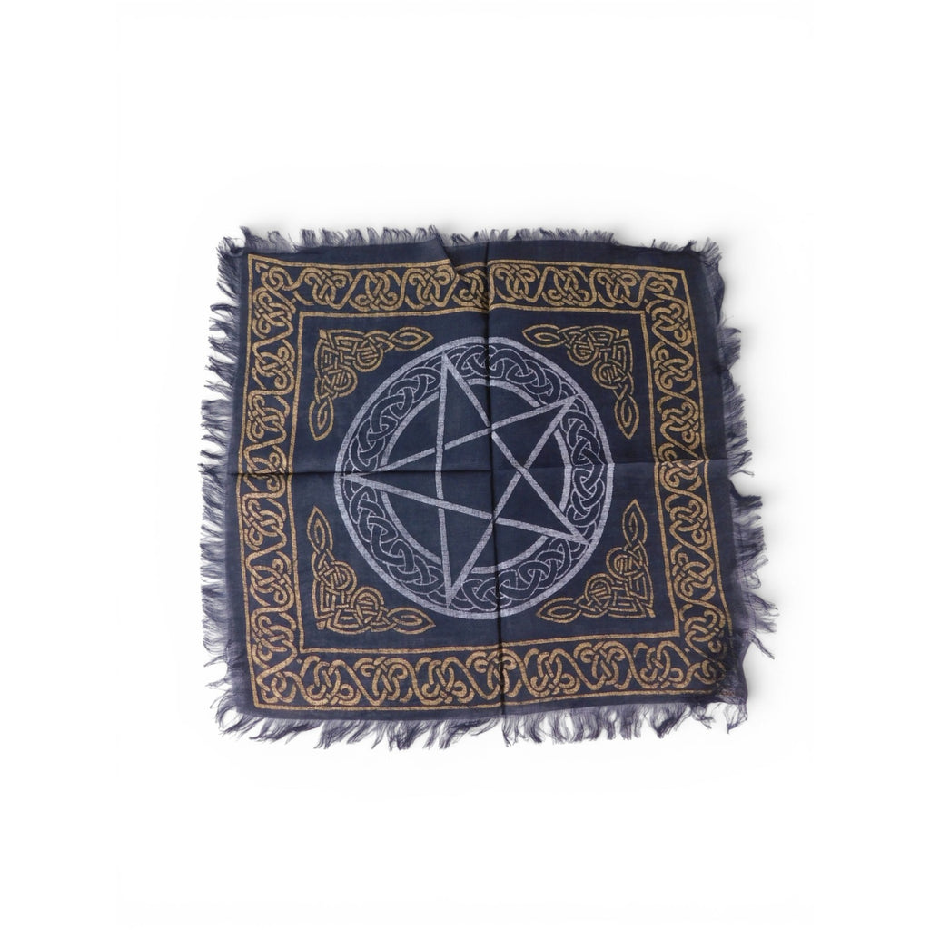 Pentacle Celtic Knot Altar Cloth Fringe Black Gold Wicca Witchcraft Tarot