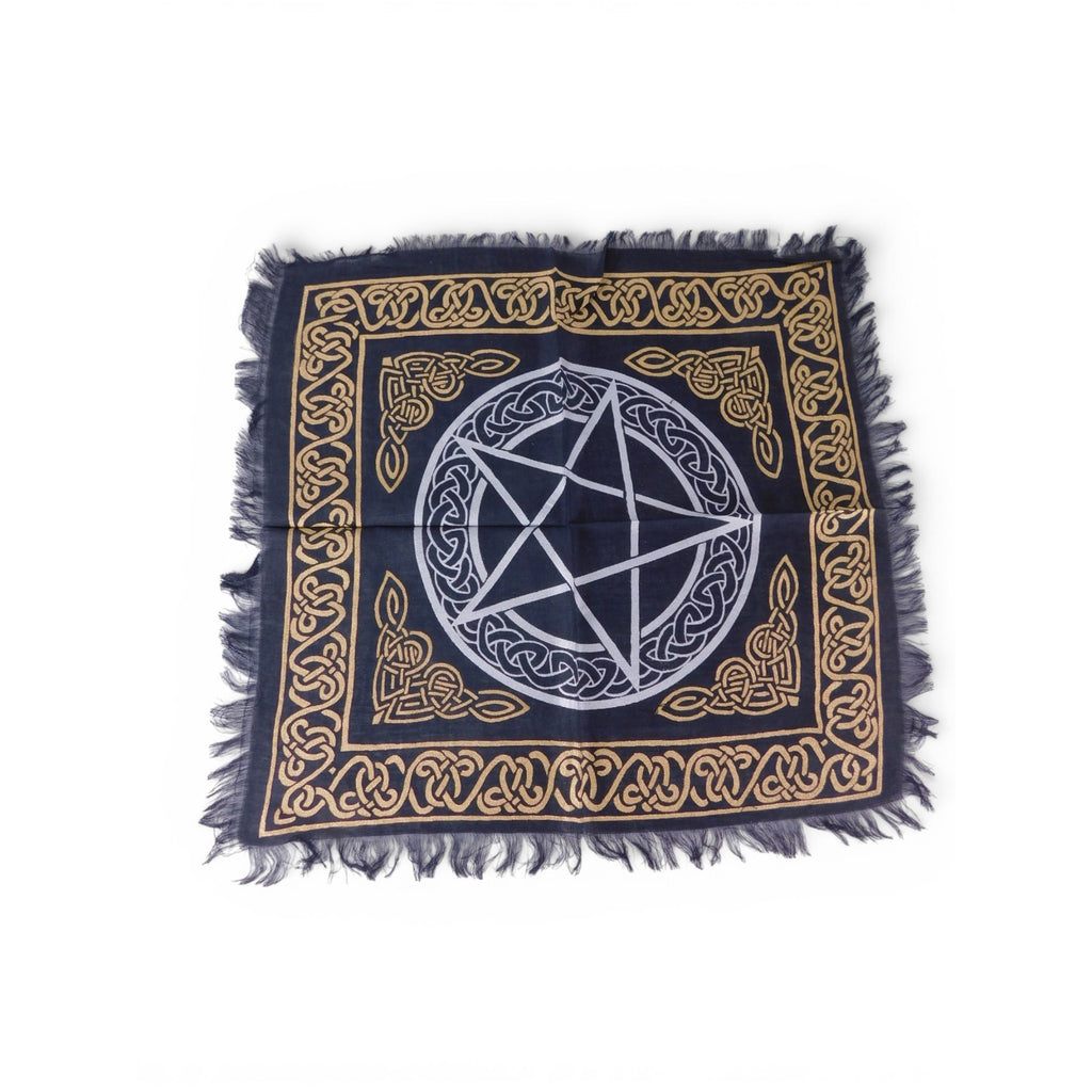 Pentacle Celtic Knot Altar Cloth Fringe Black Gold Wicca Witchcraft Tarot