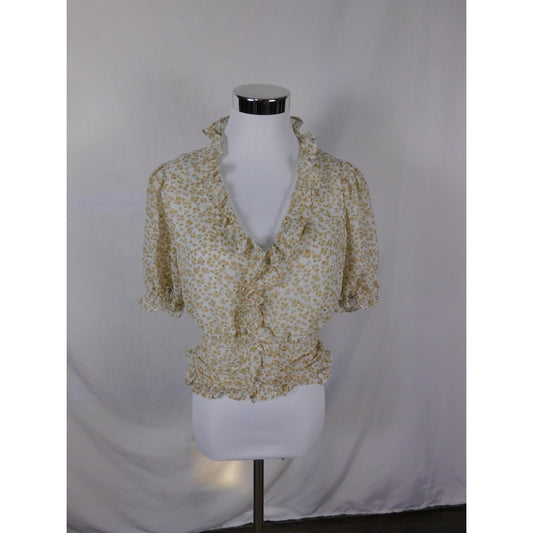 Iris White Yellow Floral Ruffle Peplum Top S - Boho Blouse - Excellent