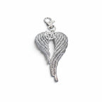 The Witches' Quest silver-toned angel wing keychain featuring a pentagram charm and a secure metal clip.