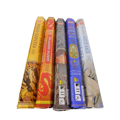 The Witches' Quest banishing and protection incense pack featuring five HEM scent tubes for cleansing and shielding.