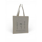 The Witches' Quest beige canvas tote bag featuring black floral line art and the quote Good things are coming