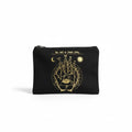 The Witches' Quest black canvas zipper pouch featuring a gold mystical chiromancy hand design on a white background.