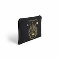The Witches' Quest black canvas zip pouch featuring a gold celestial palmistry Art of Chiromancy print.