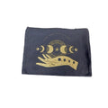 The Witches' Quest black canvas zipper pouch featuring a gold moon phase and hand design for organizing small items.