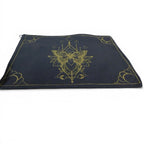 The Witches' Quest black canvas zipper pouch featuring an intricate gold moth illustration and geometric border.