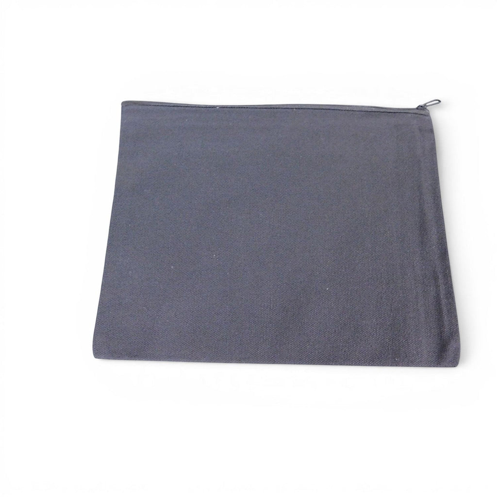 The Witches' Quest black canvas zipper pouch for cosmetics and stationery with a durable fabric texture.