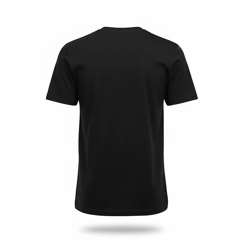 The Witches' Quest black crew neck t-shirt shown from the back, made of soft cotton with a classic fit.