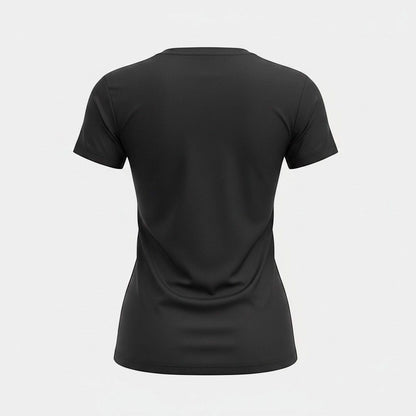 The Witches' Quest black cotton crewneck t-shirt, back view showing a plain, solid-colored design.