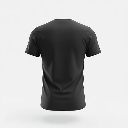 The Witches' Quest unisex black cotton t-shirt, back view of a plain short sleeve casual tee.