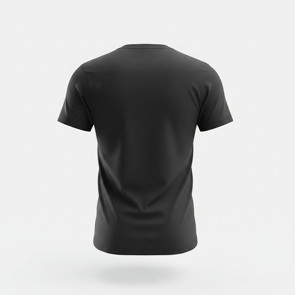 The Witches' Quest black crewneck t-shirt viewed from the back, made of soft 100% cotton.