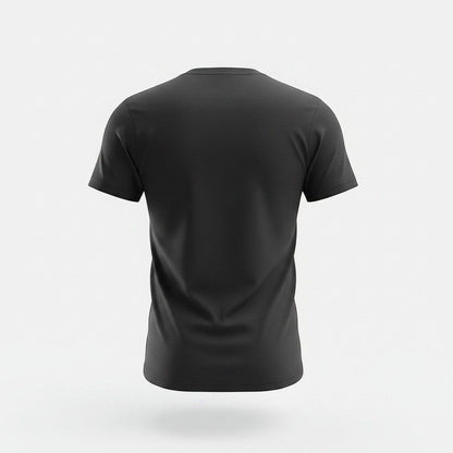 The Witches' Quest black crewneck t-shirt viewed from the back, made of soft 100% cotton.