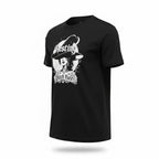 The Witches' Quest black cotton crew neck t-shirt featuring a white Resting Witch Face graphic print.