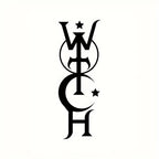 The Witches' Quest black vinyl decal featuring a vertical witch-themed design with crescent moon and star motifs.