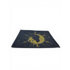 The Witches' Quest dark blue canvas makeup bag with a metallic gold celestial goddess and crescent moon print.