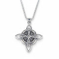 The Witches' Quest silver-tone Celtic knot pendant necklace with openwork interlacing lines on a delicate box chain