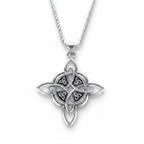 The Witches' Quest silver-tone Celtic knot pendant necklace with openwork interlacing lines on a delicate box chain