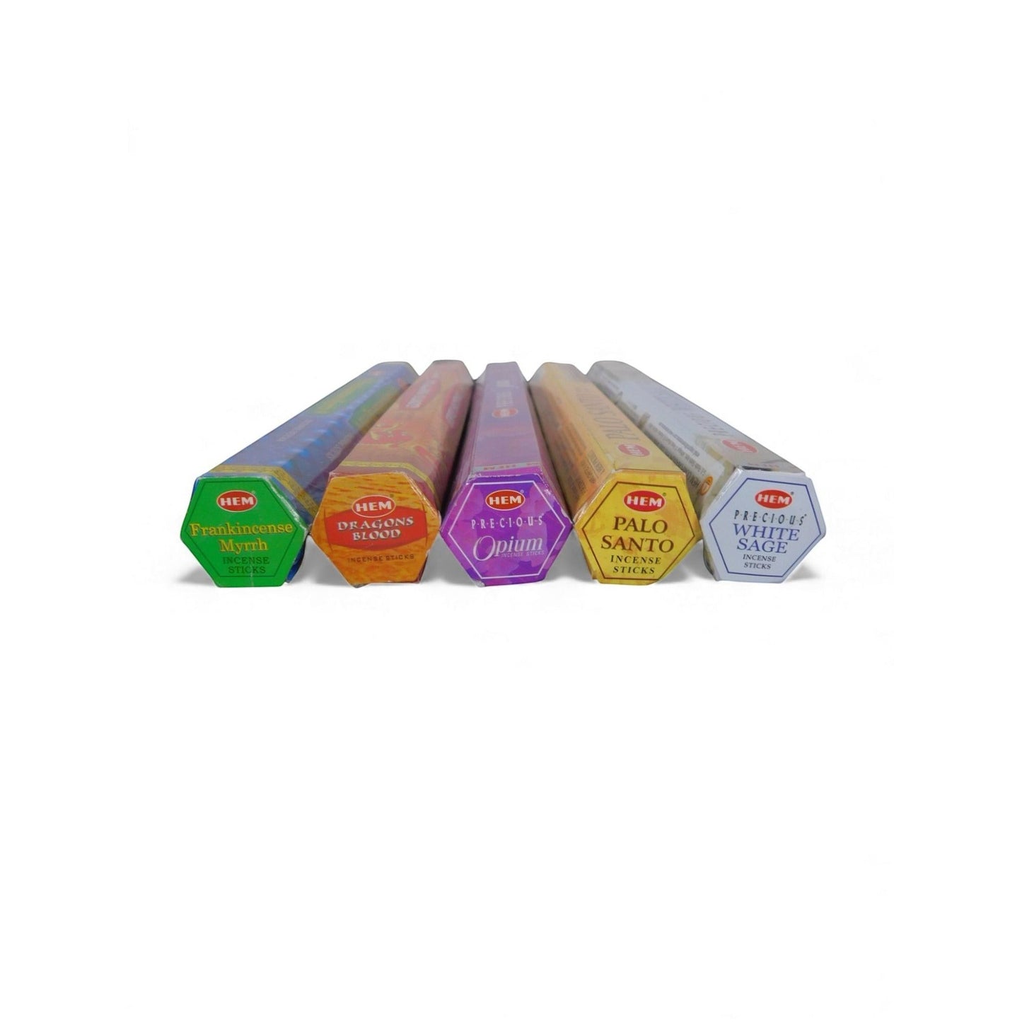 The Witches' Quest ceremonial incense pack featuring five hexagonal tubes of HEM incense sticks for ritual use.