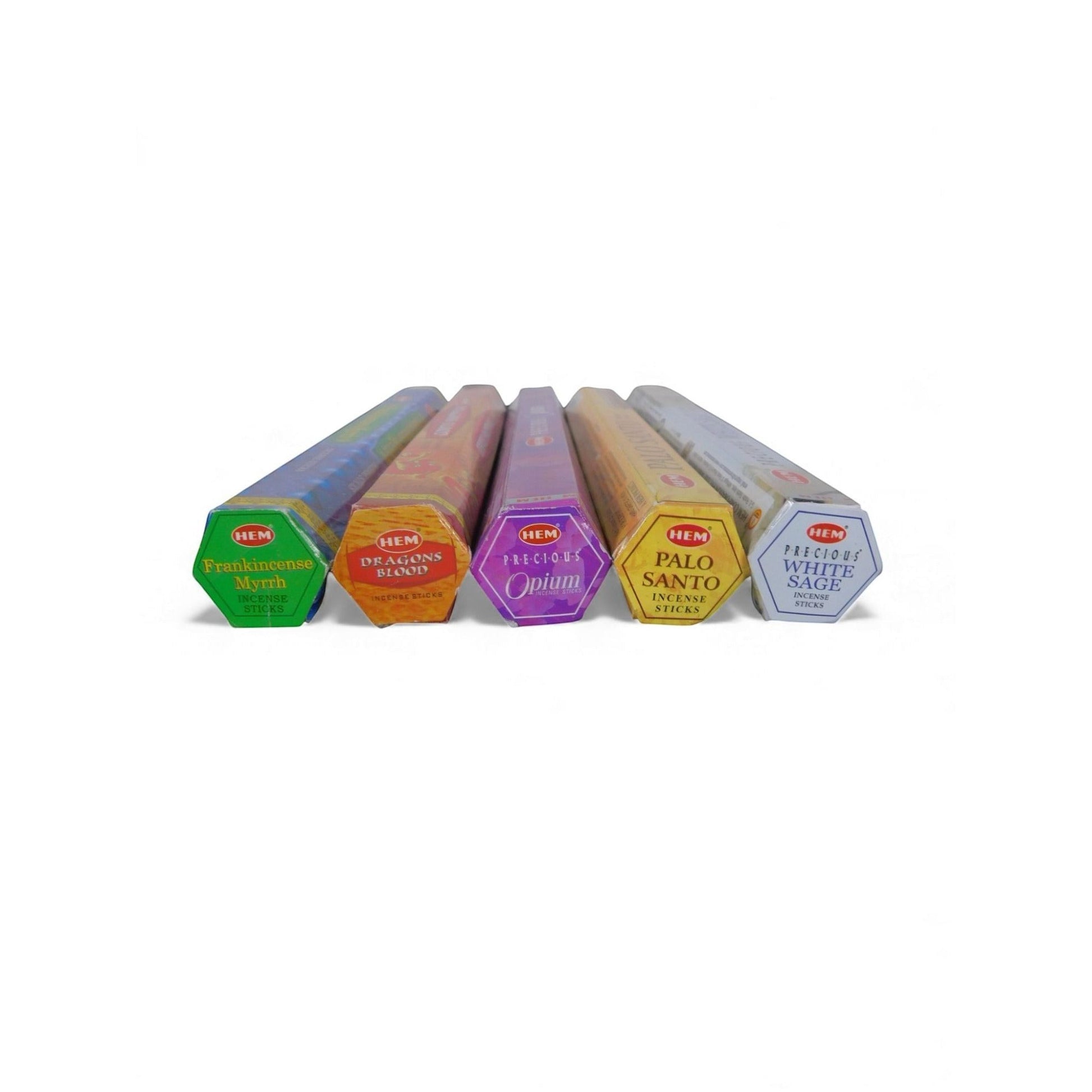 The Witches' Quest ceremonial incense pack featuring five hexagonal tubes of HEM incense sticks for ritual use.