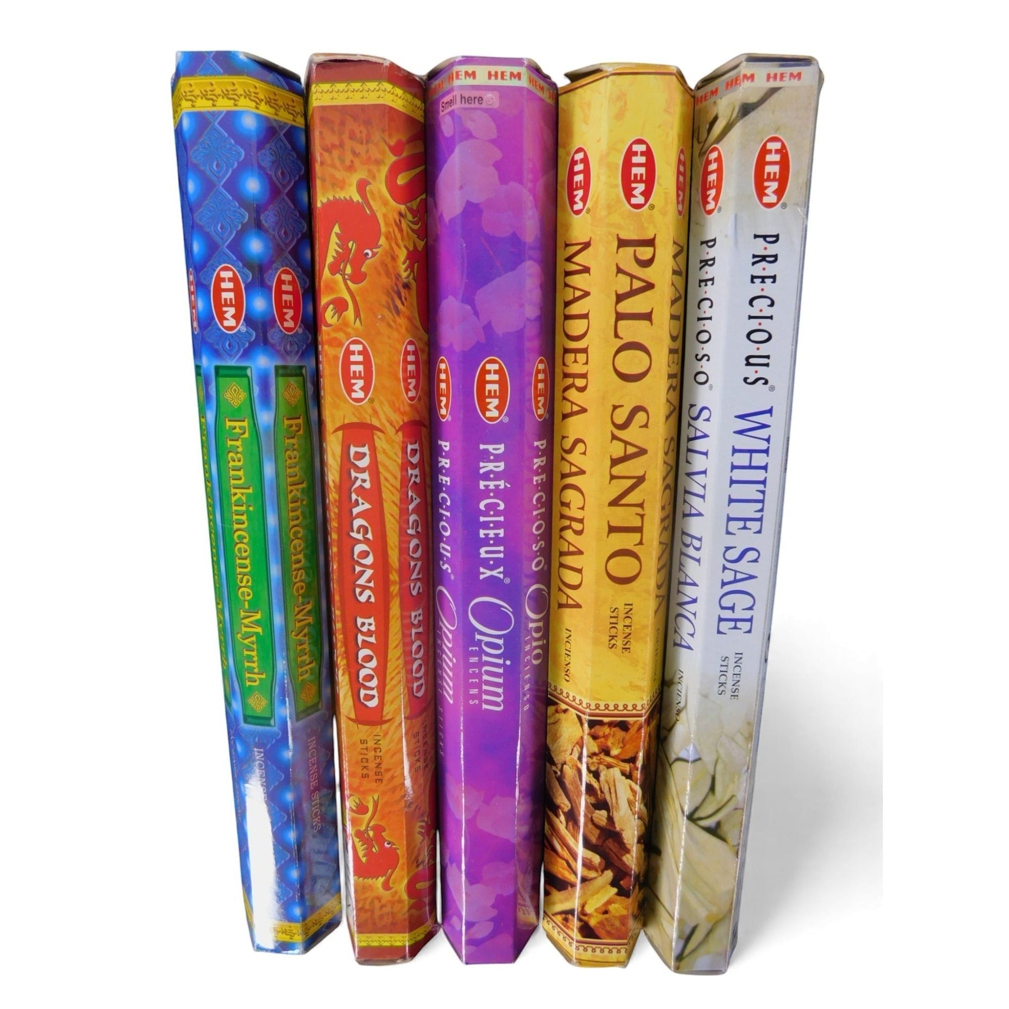 The Witches' Quest ceremonial incense pack featuring five HEM scent tubes including Frankincense, Myrrh, and White Sage.